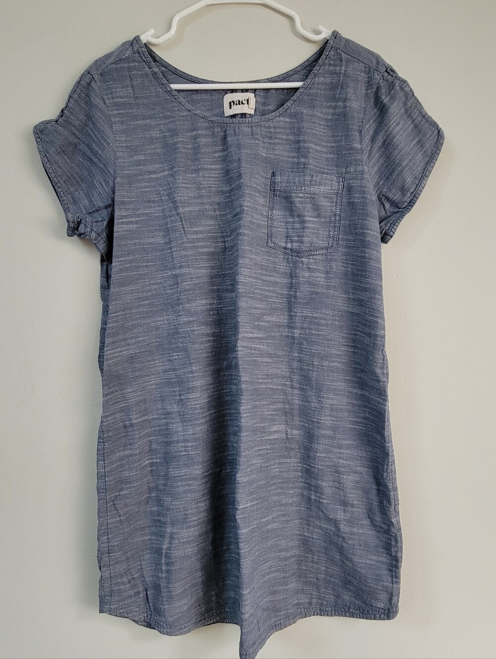 Pact Blue Pull Over Cotton T Shirt Dress Women Size L Relaxed Casual Minimal